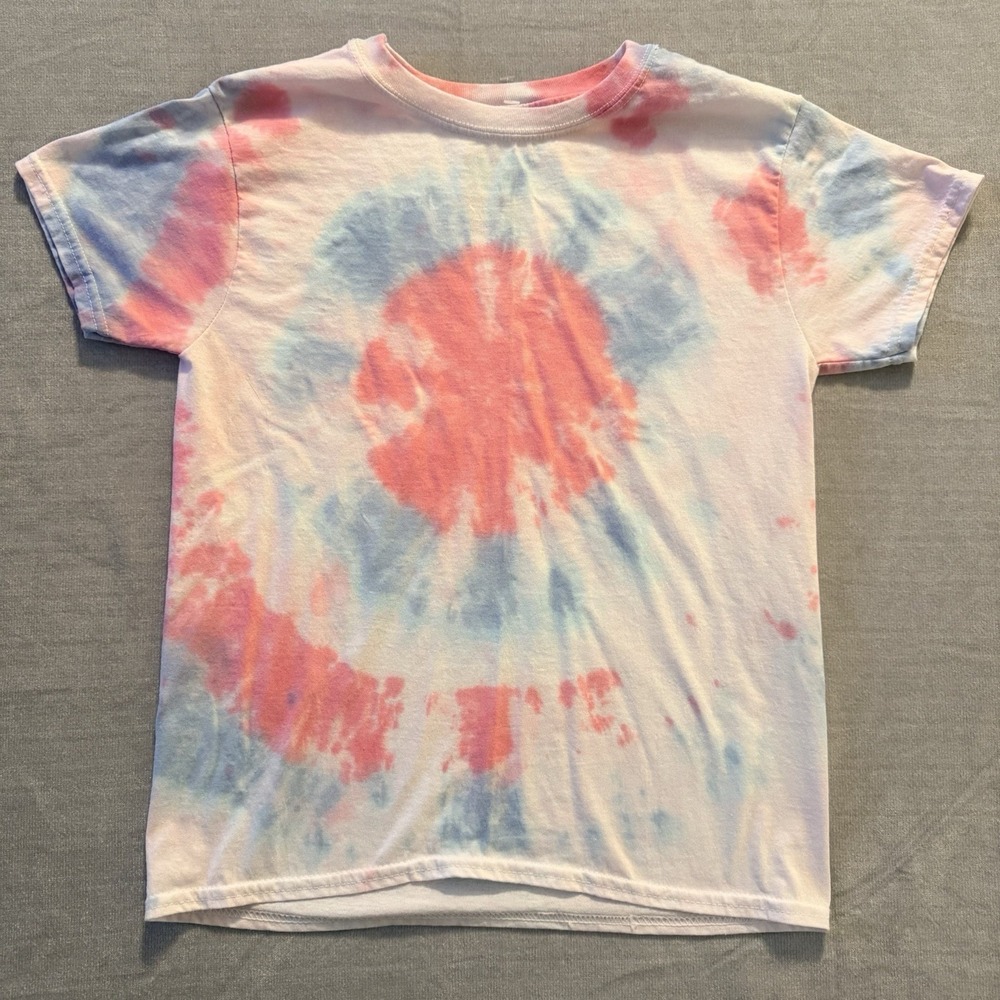 Hanes Tie Dye T Shirt Youth L Pink Blue Spiral Graphic Cotton‎ Casual Tee